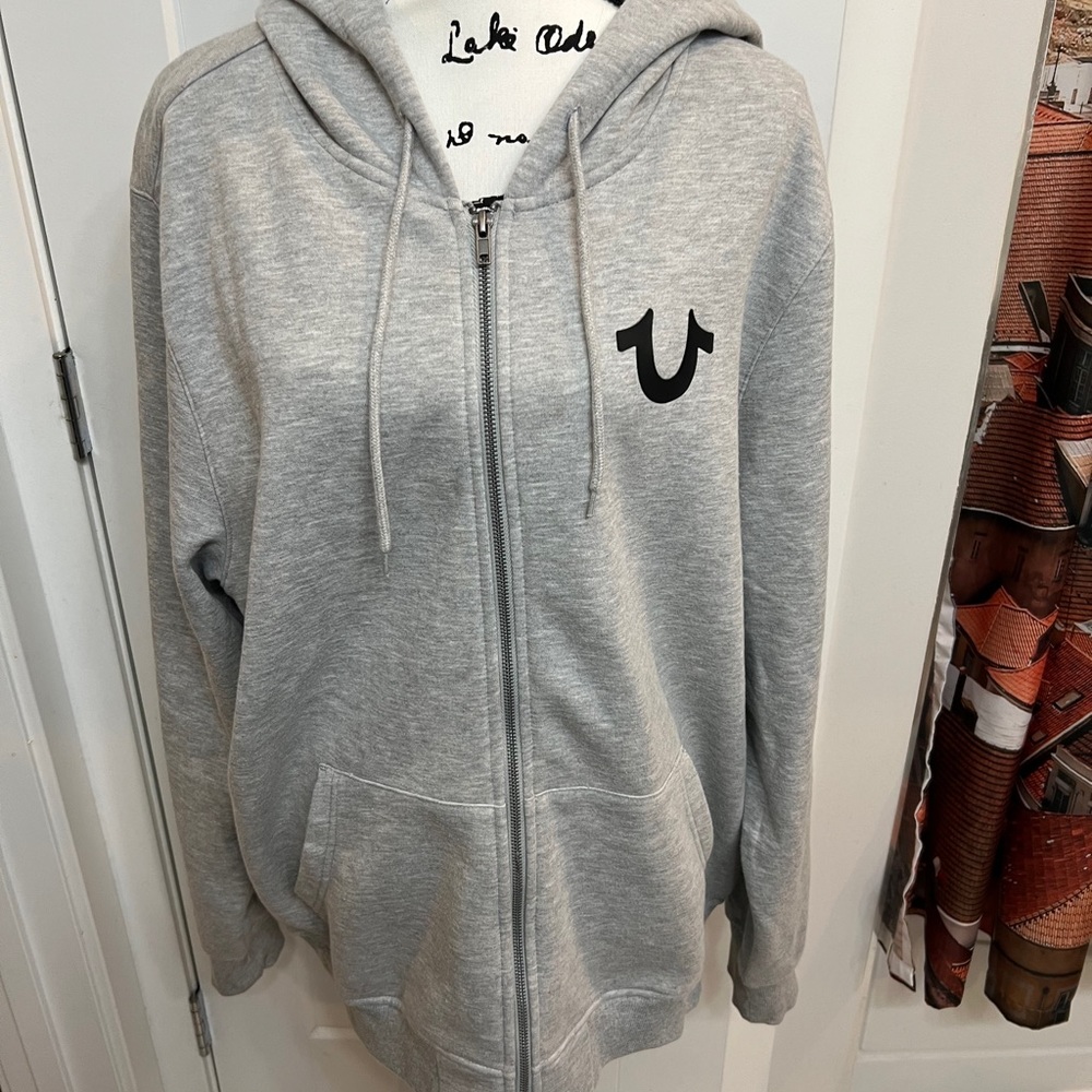 True religion hoodie grey gray men mens xxl Full Zip Classic Logo 2xl